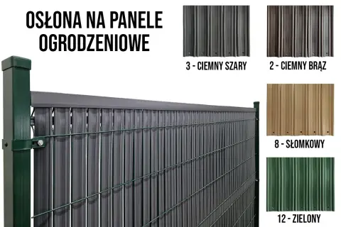 Zasłoń płot od sąsiada praktyczną osłoną na panele ogrodzeniowe w kolorze ciemnoszarym. Dostępne też brązowy, słomkowy i zielony.